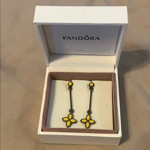 Pandora silver and yellow flower earrings